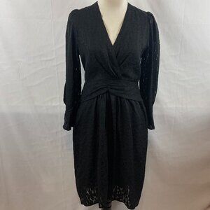 Suncoo Carmen Dress Black T1 Semi-Sheer Overlay Long Sleeve Crossover Neck New N